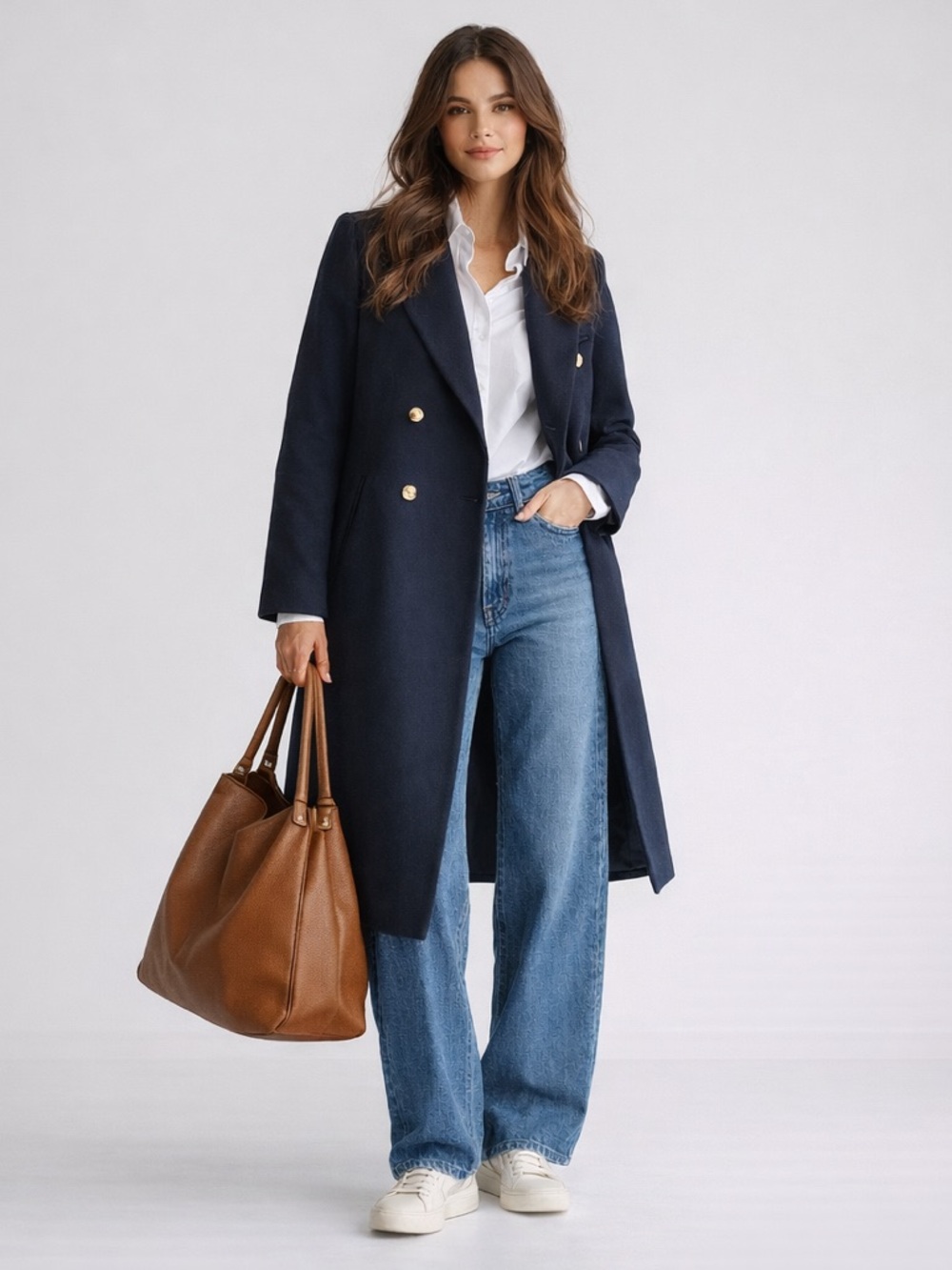 Classic Navy Double-Breasted Trench Coat